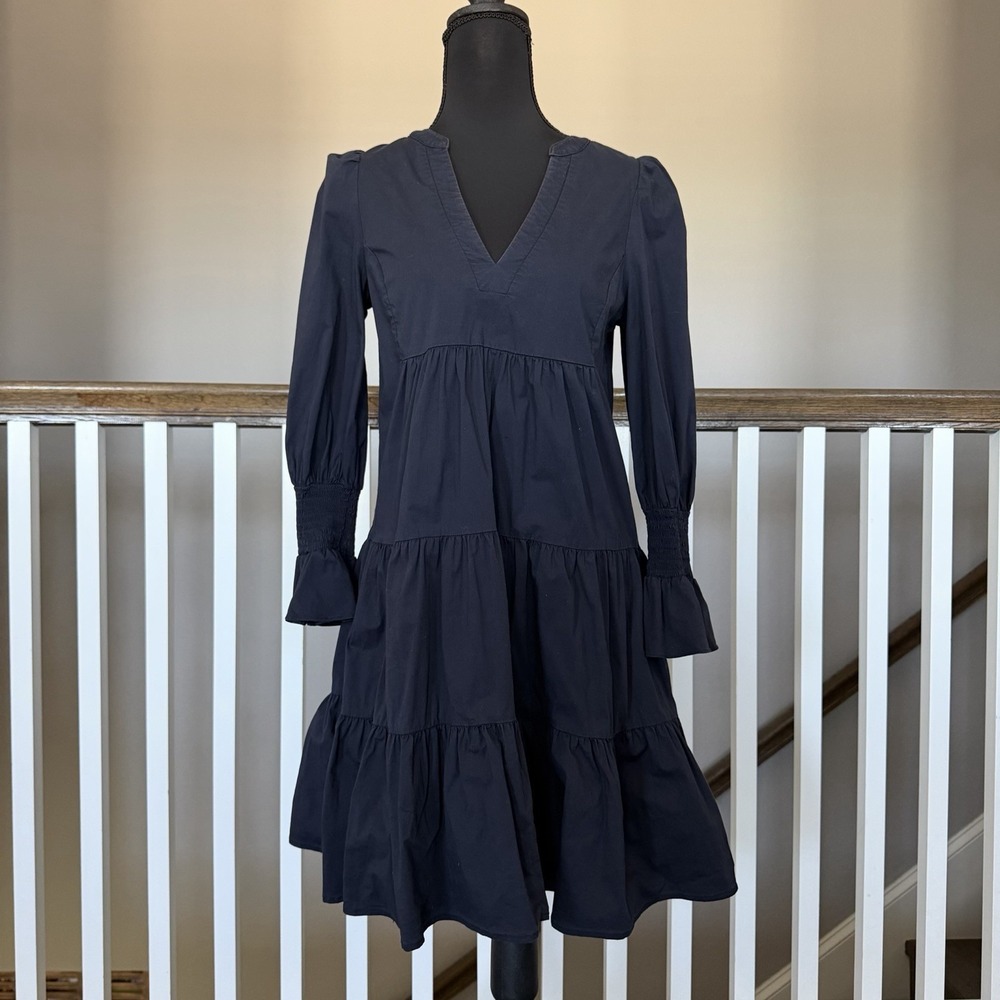 Tuckernuck Pomander Place Cotton Kenzo Dress XS Blue Long Sleeve Preppy Tiered